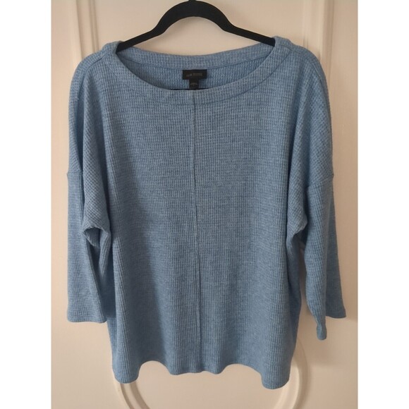J. Jill Wearever Collection Top LG Blue Boat Neck Waffle Weave 3/4 Sleeve - Picture 11 of 12
